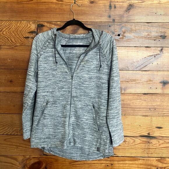 LL Bean Grey Hooded Zip Up Jacket size Medium Petite - Picture 1 of 5